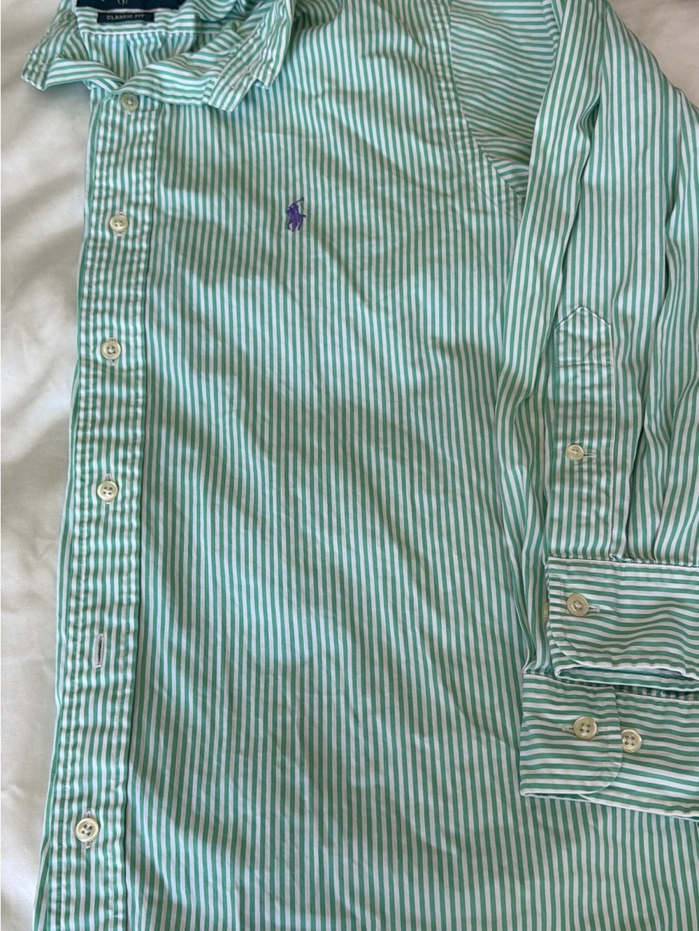Polo by Ralph Lauren Green and White Striped Button-Down Polo Shirt